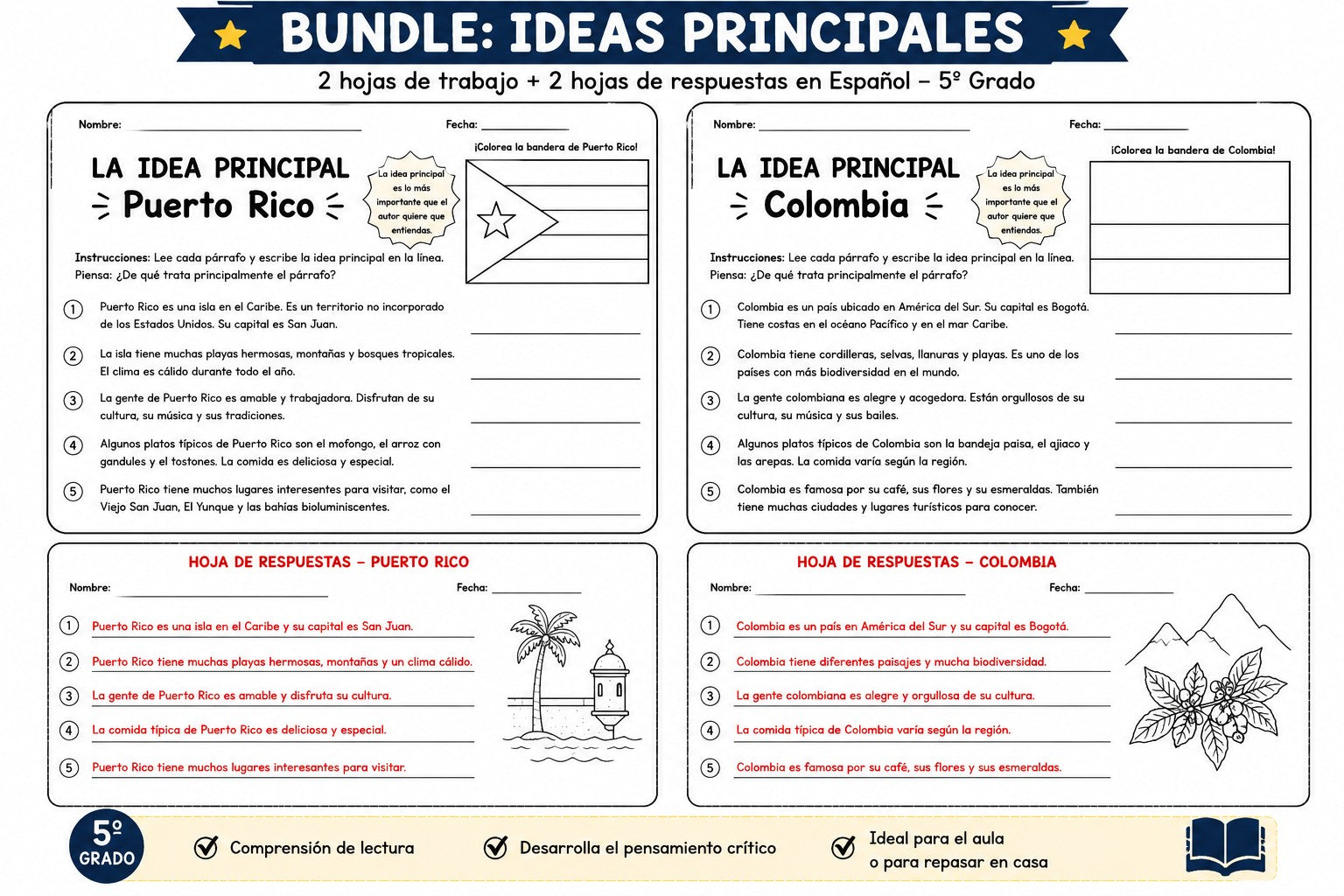 Bundle: Ideas Principales — La Idea Principal Puerto Rico & Colombia